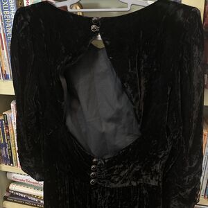 Stunning Crushed Velvet Black Open Back Dress Vintage 80s Midi Elegant Lined M